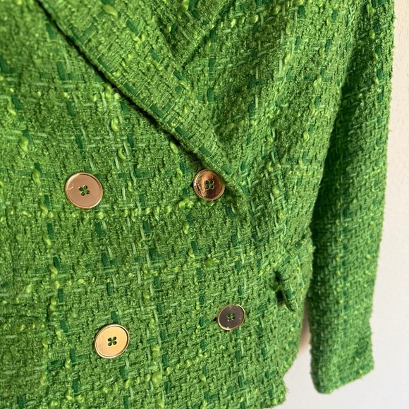 Rachel Zoe Green Tweed Blazer Gold Buttons Size Small - Picture 2 of 7